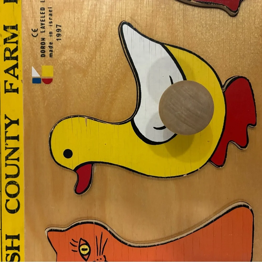 Easter Ducky Puzzle Animal Wooden Knob Puzzle  farm pet animals Toddler Puzzle